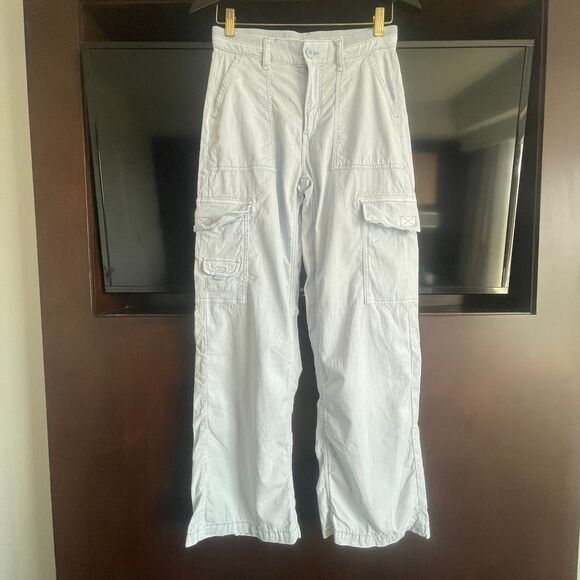 American Eagle Women’s Blue Cargo Wide Leg Stretch Jeans Pants Size 0 - Picture 1 of 9